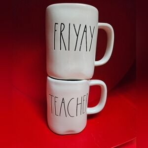 Rae Dunn Friyay & Teacher Ceramic Coffee Mugs Set 2 FINAL MARKDOWN NO OFFERS